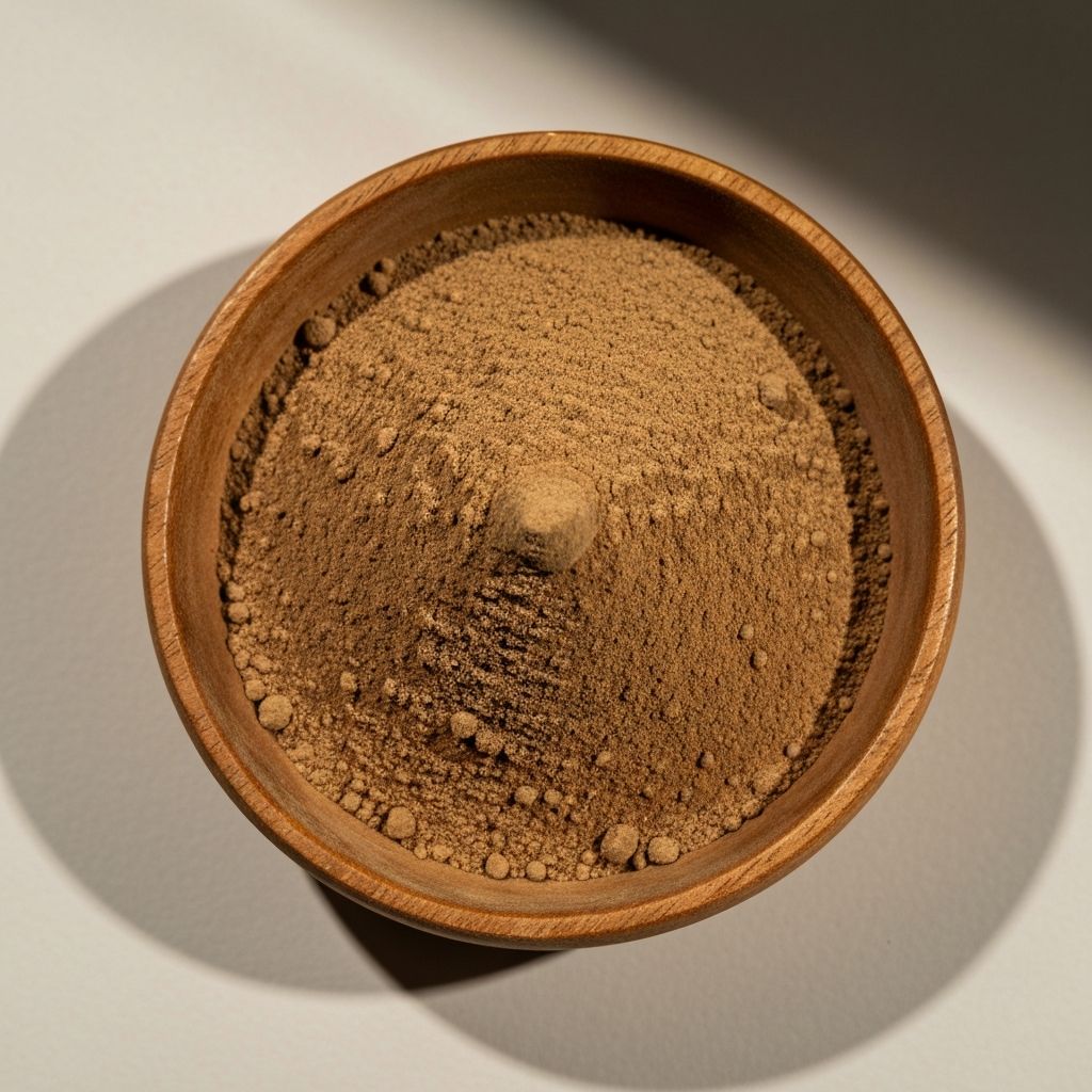 Maca root powder in wooden bowl